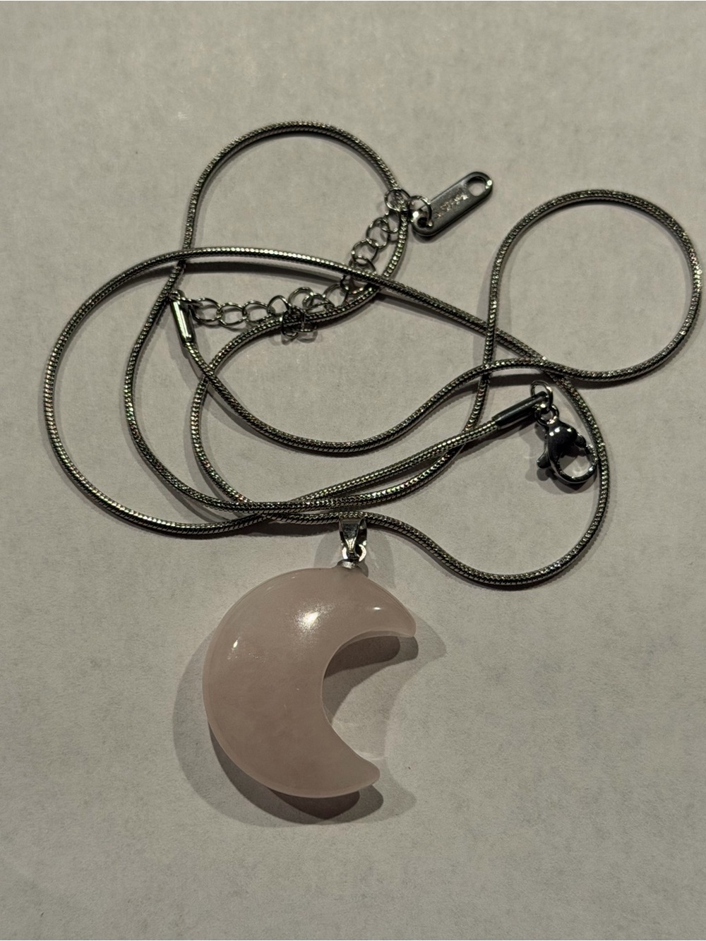 Rose Quartz Crescent Pendant Necklace